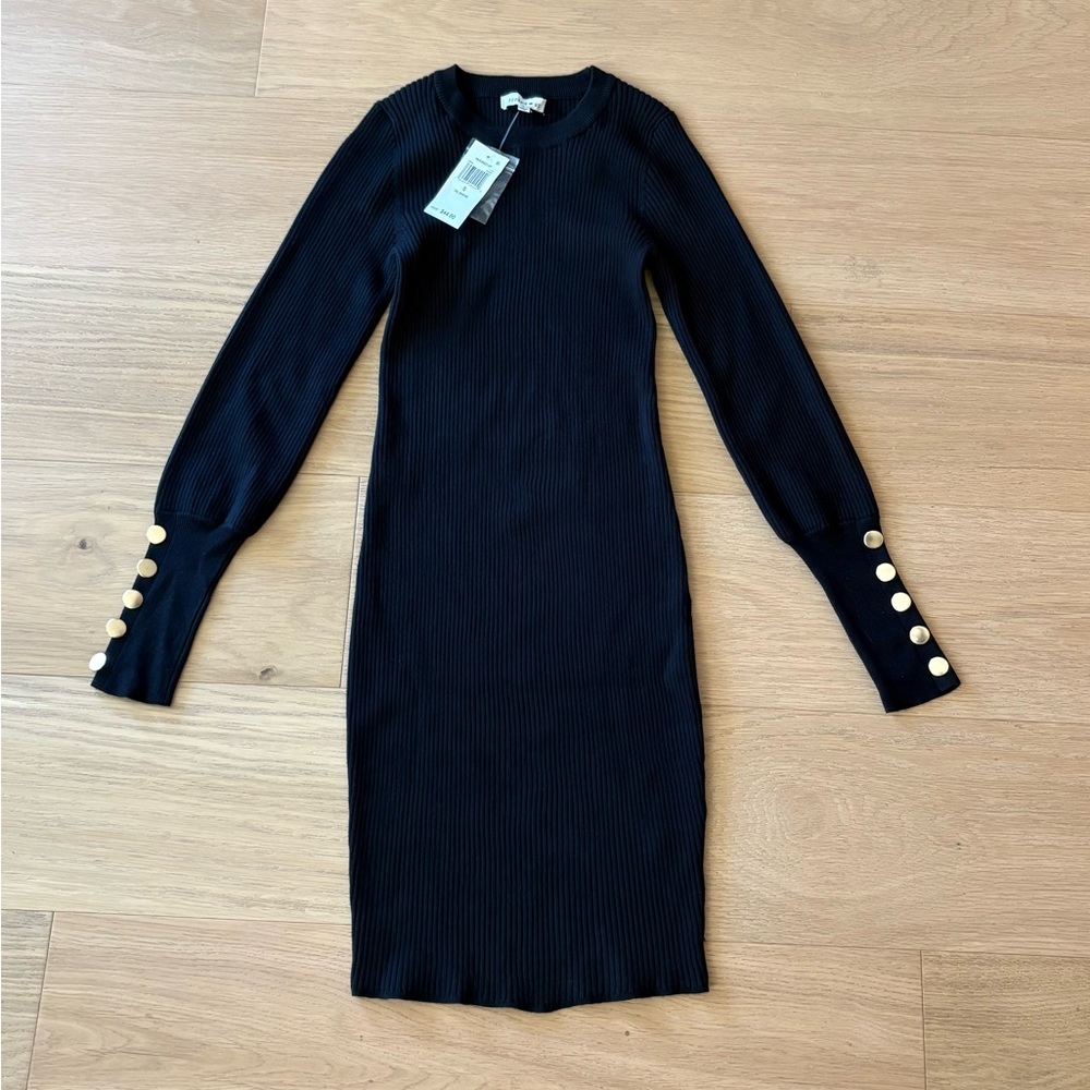 Hooked Up by IOT Black Dress with Gold Button Details